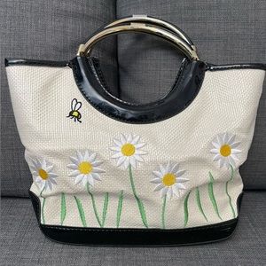 Lulu By Lulu Guinness Bee And Daisy Basketweave Woven Top Handle Handbag